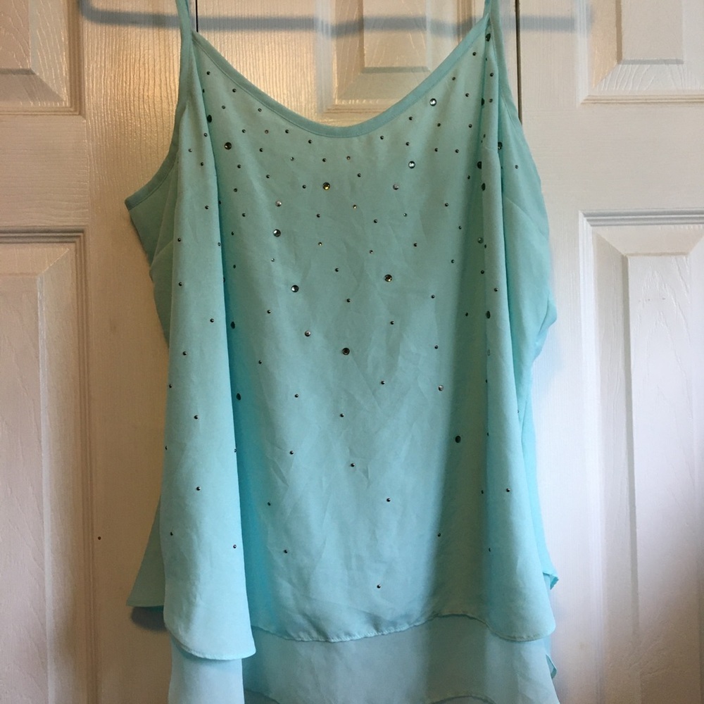 I Heart Ronson Blue Flowy Top with Rhinestones